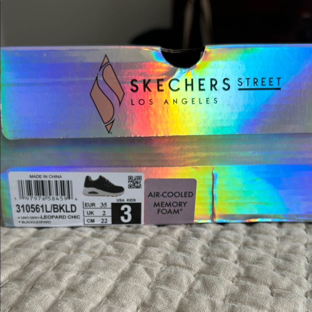 Girls Skechers Uno Sneakers black/leopard sz 3 *new* - Picture 4 of 4